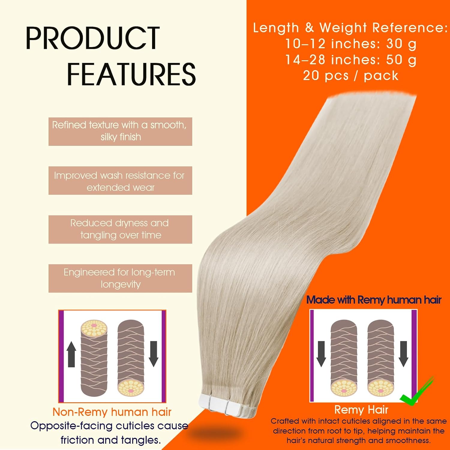 Detalle 2 de Full Shine Tape-In Hair Extensions 61 cm 50 g