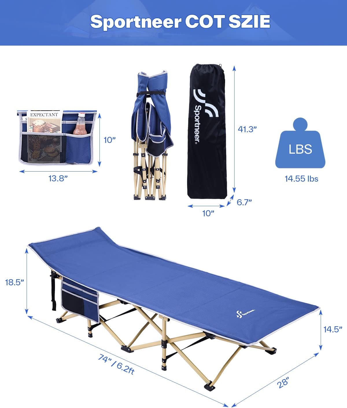 Thumbnail 1 de Sportneer Camp Beds for Adults with 1.5" Thick Mattress – Extra Wide Camping Bed (450lbs capacity)