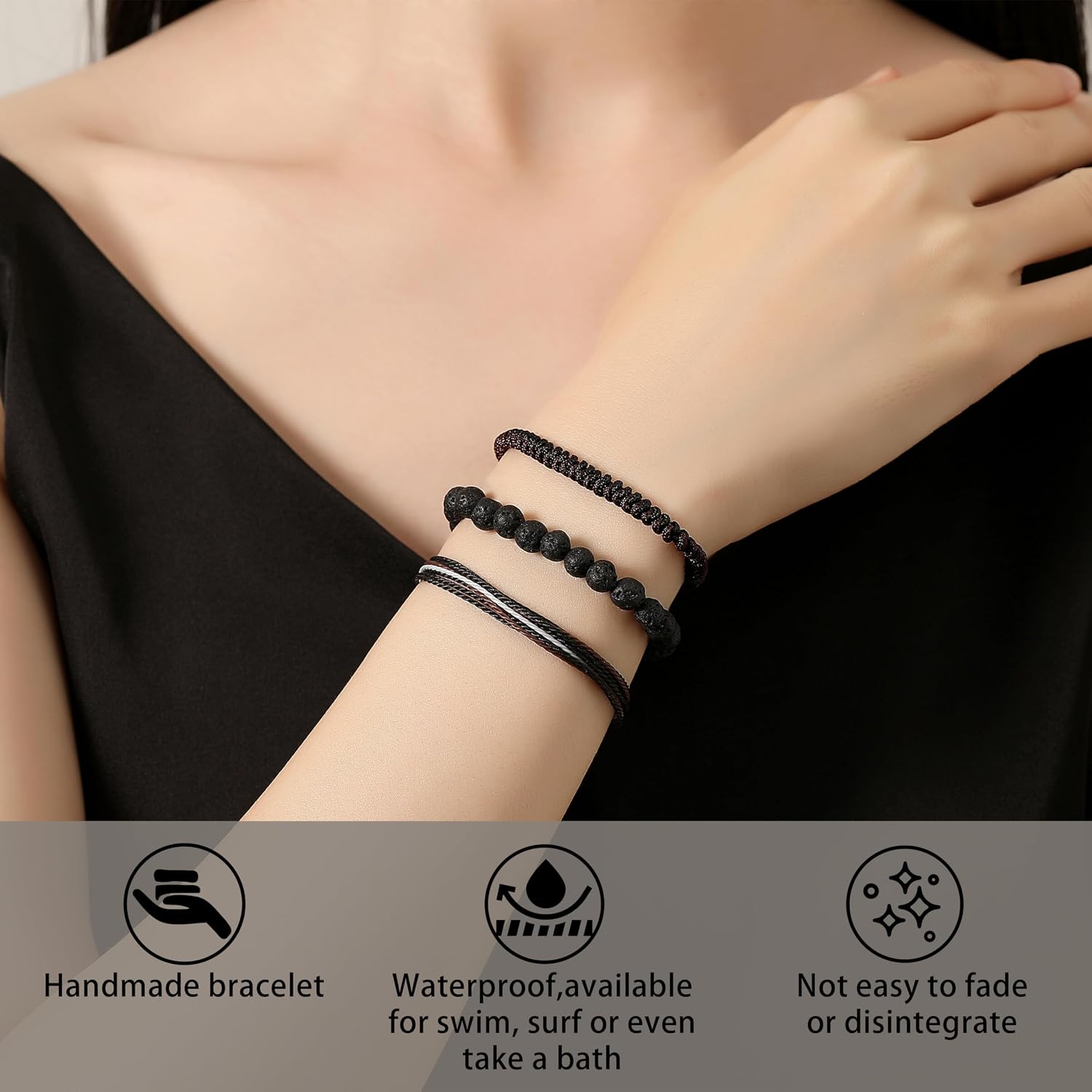 Thumbnail 5 de XIANNVXI 3 Pcs Women Handmade Healing Bracelets Set – 6mm Crystal Beads, Waterproof Adjustable Rope