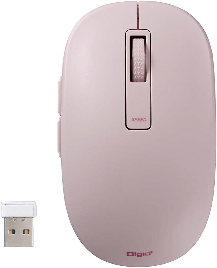 Detalle de ナカバヤシ Digio2 Z0190 ワイヤレスマウス 静音5ボタン BlueLED ピンク 高さ34mm