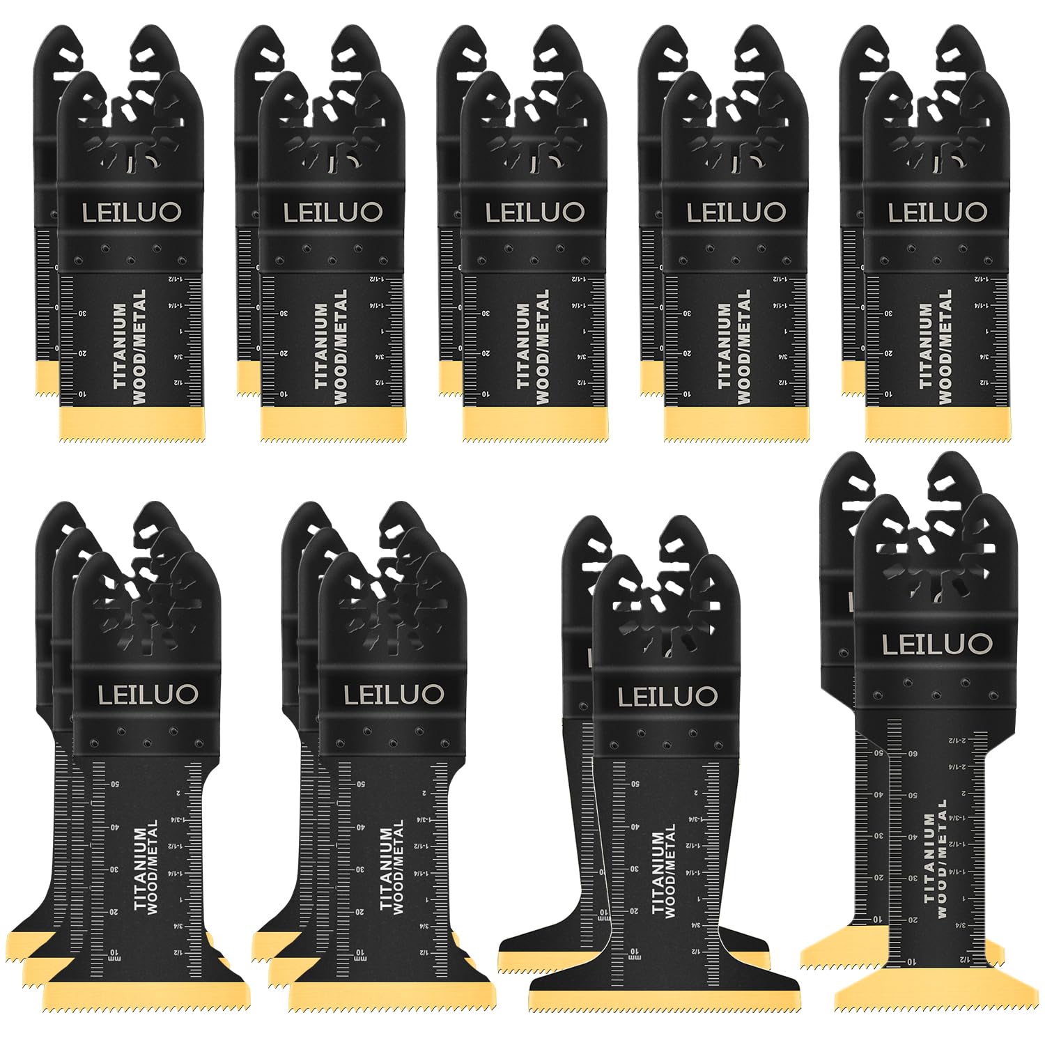 Detalle de LEILUO 20-Piece Titanium-Coated Oscillating Tool Blades for Metal and Wood