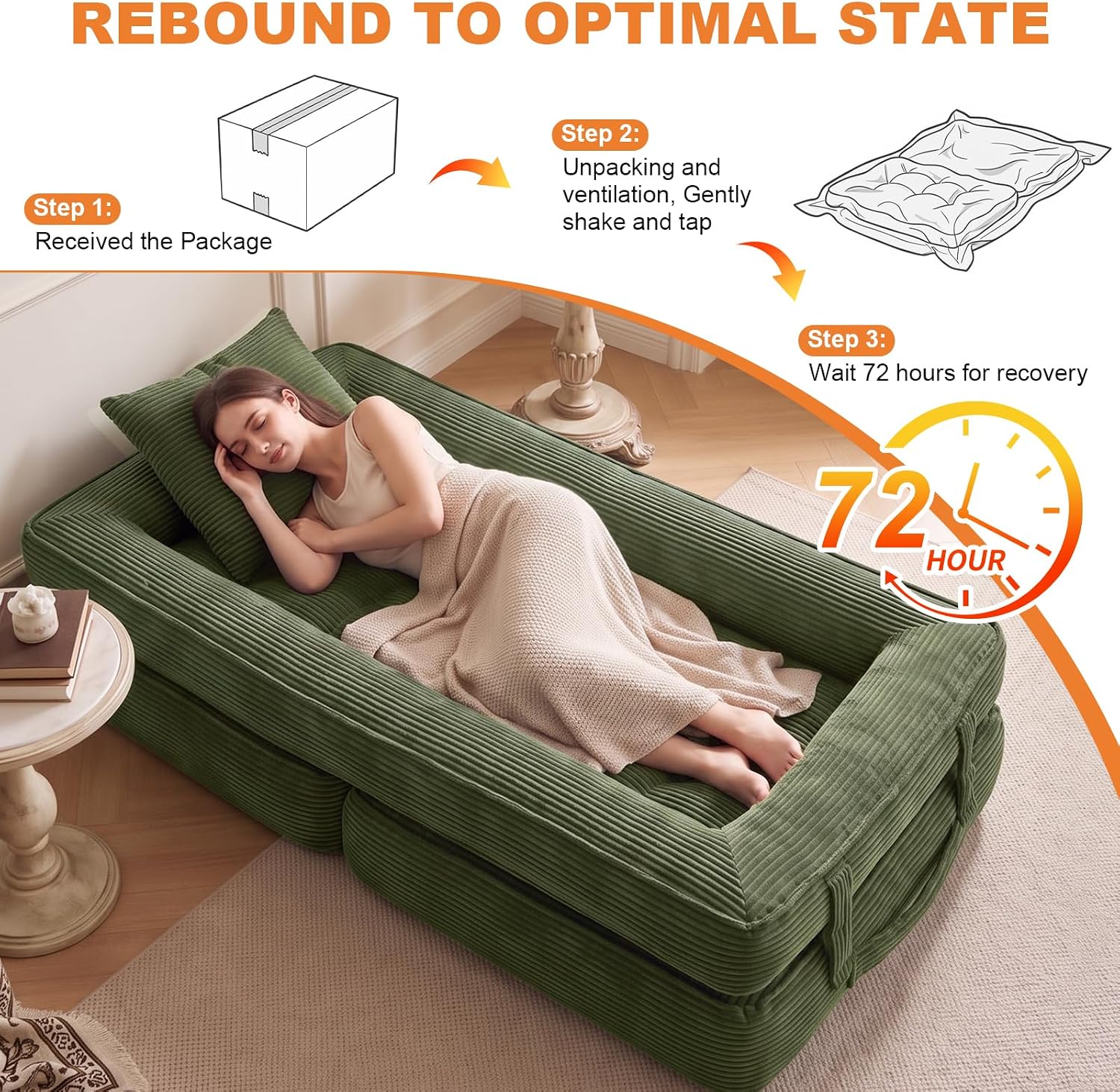 Thumbnail 6 de CUBIOU Y8022-Dark Green Convertible Sofa Bed, Corduroy 3-in-1 Floor Chair