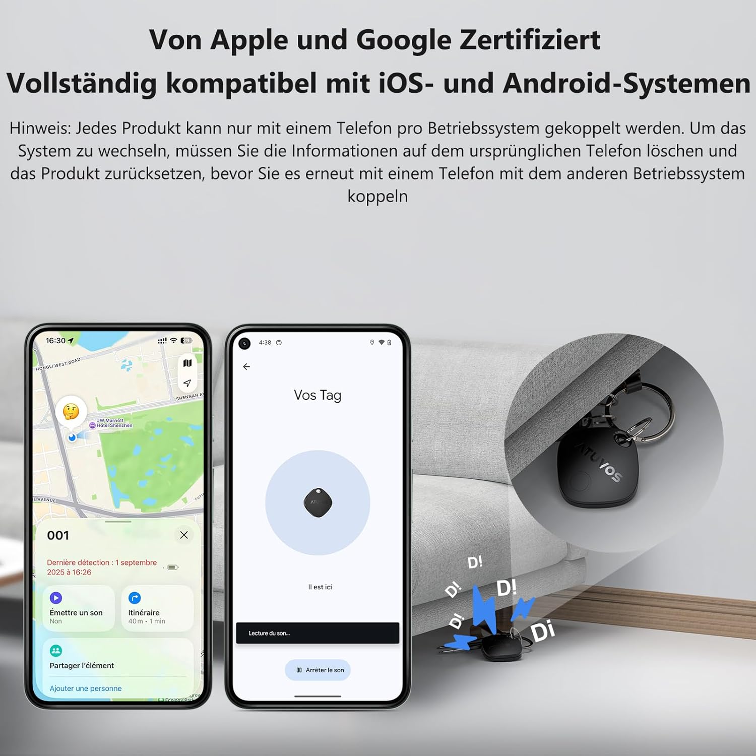 Thumbnail 5 de ATUVOS Smart Tag 4‑pack : traceur Bluetooth double écosystème pour clés, portefeuilles et bagages