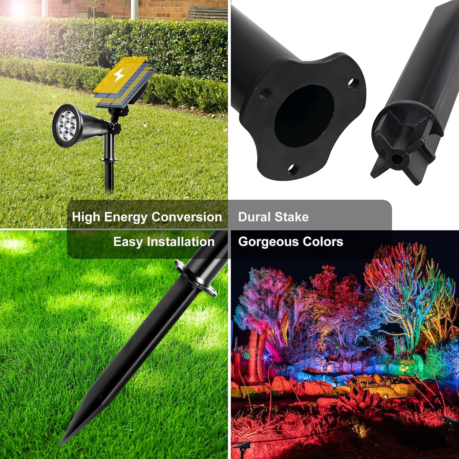 Thumbnail 5 de T-SUNUS Solar Garden Spotlight 7 LED Colour Change (2 Pack) – Adjustable, Auto On/Off, IP55