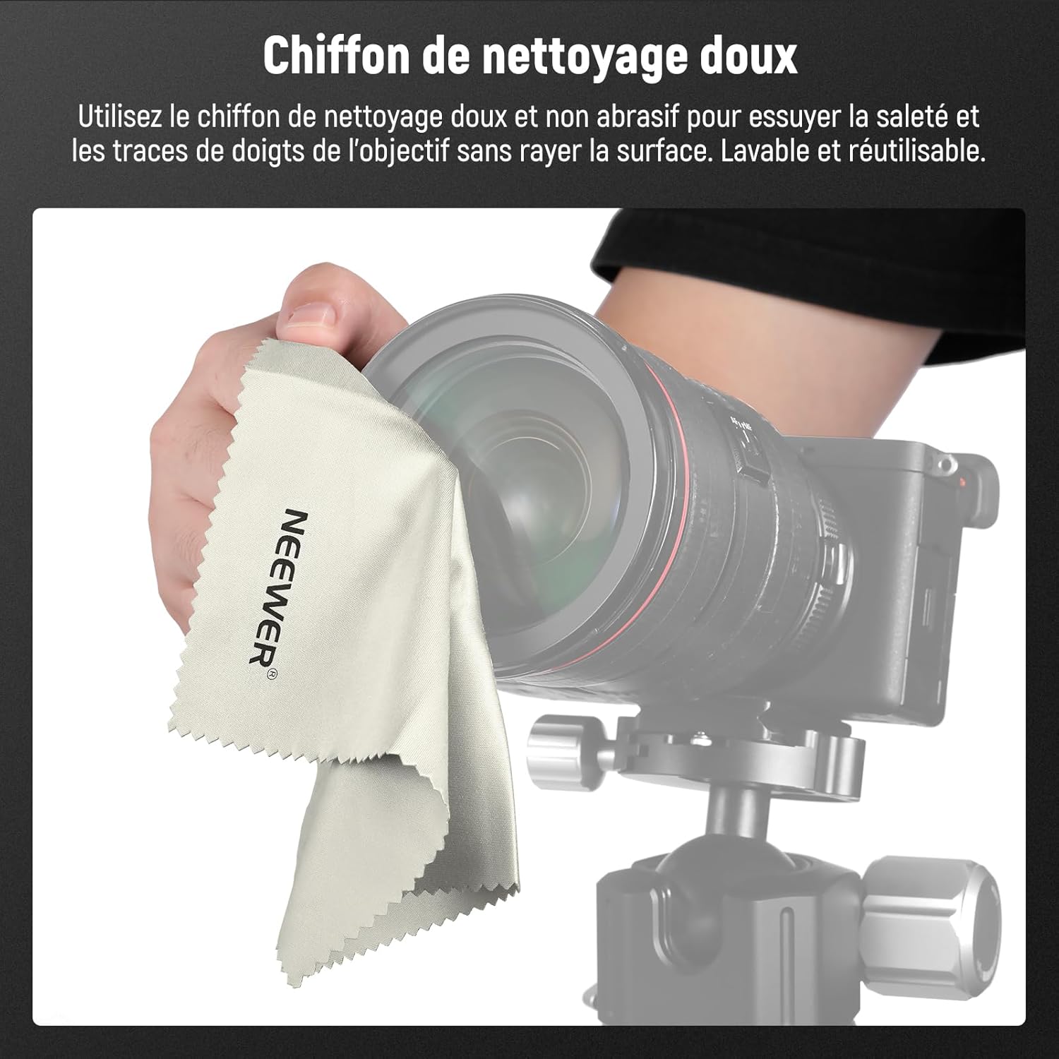 Thumbnail 6 de NEEWER lot de 2 capuchons d’objectif 49 mm avec sangle anti-perte et chiffon de nettoyage