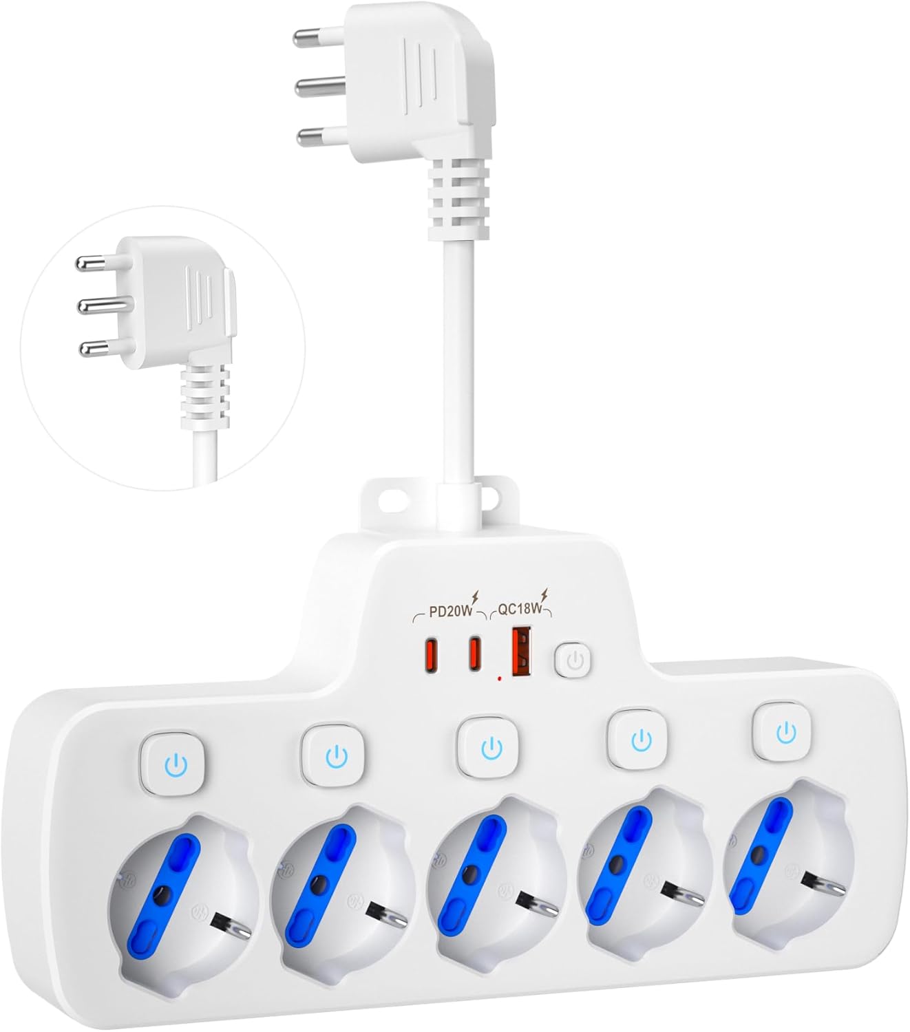 Detalle de Multipresa elettrica ciabatta con USB C 5 posti