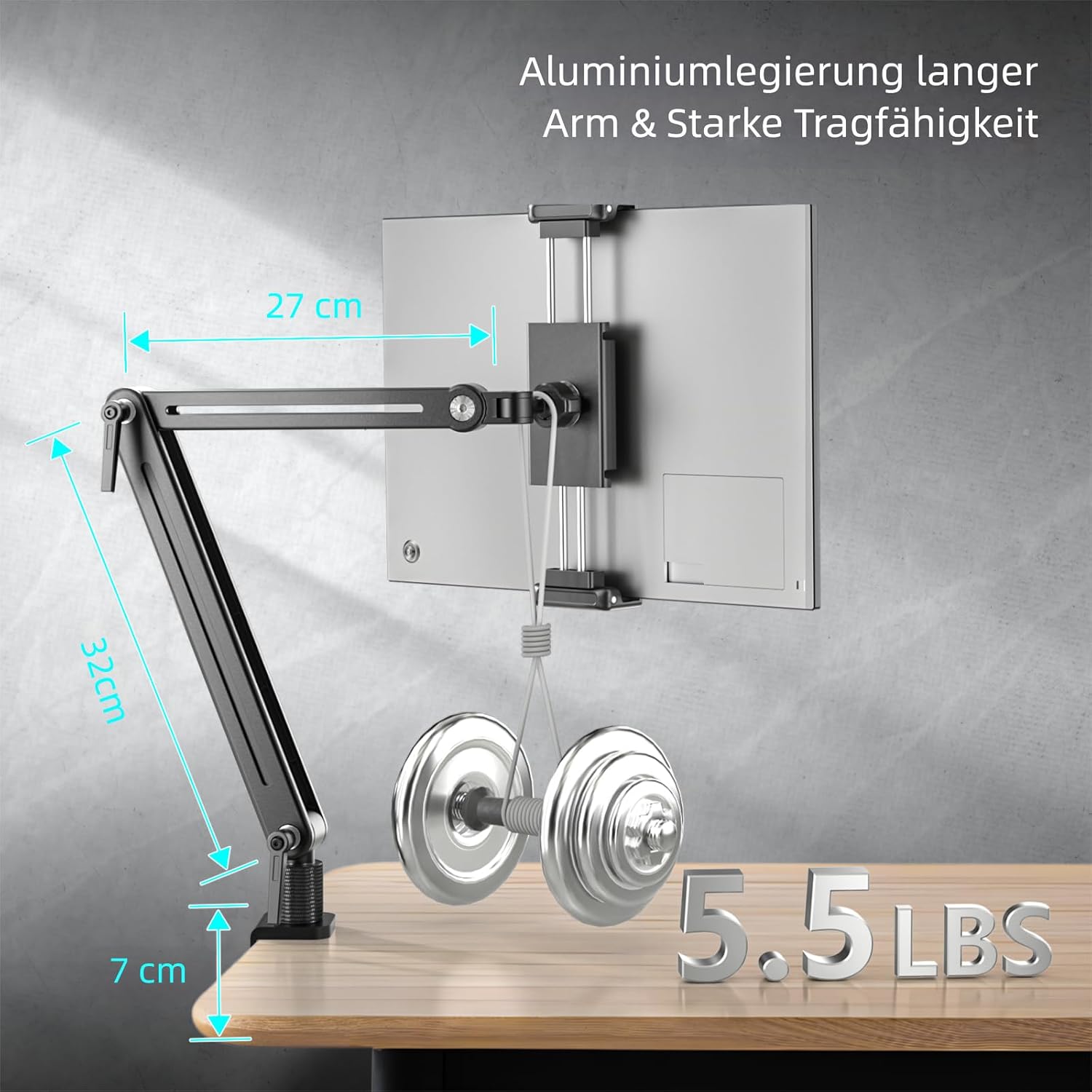 Detalle de Feising Tablet-Halterung für Tisch aus Aluminium – tragbar für 4,7 bis 18,5 Zoll (iPad & Galaxy)