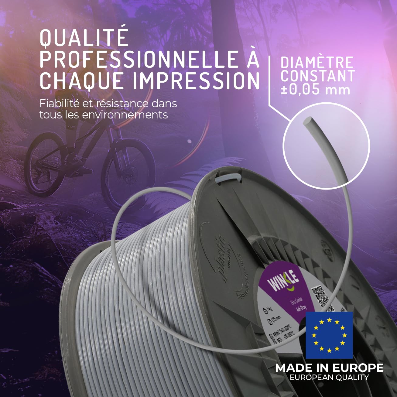 Thumbnail 2 de WINKLE Filament ASA 1kg Gris Cendre pour imprimante 3D 📦