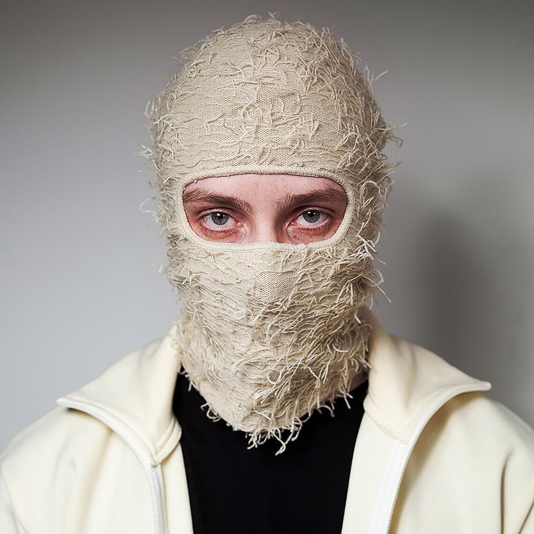 Detalle 2 de XYIYI Distressed Balaclava Ski Gesichtsmaske – Vollgesicht, winddicht, gestrickt