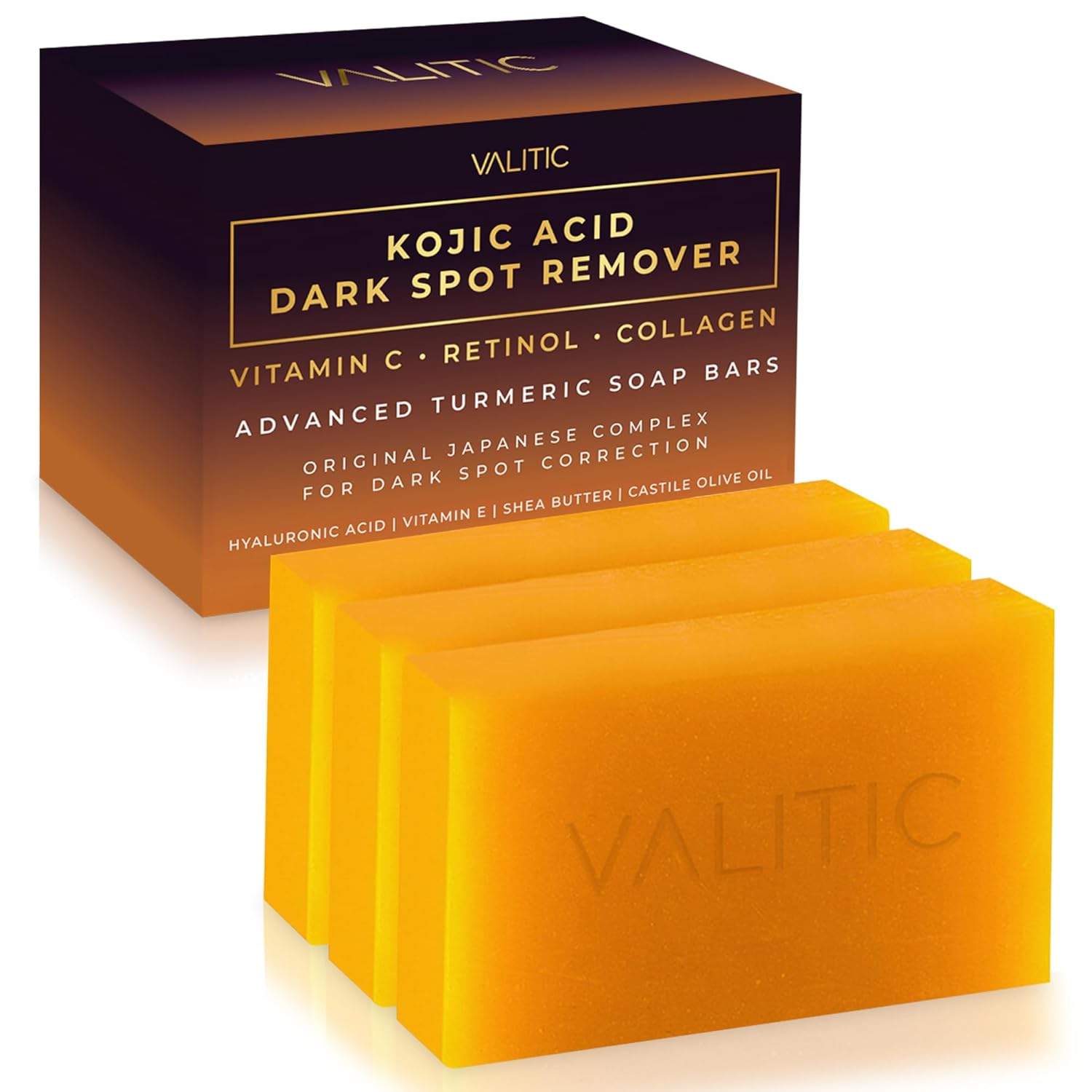 Detalle de VALITIC Dark Spot Corrector Soap: Original Japanese Complex with Vitamin C, Retinol, Collagen, Turmeric, and Hyaluronic Acid