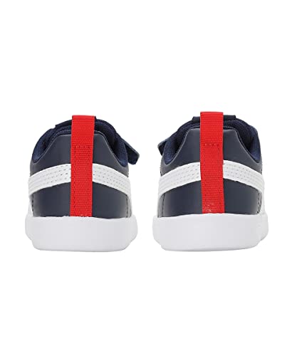 Detalle de PUMA Courtflex V2 V Inf: scarpe da ginnastica basse in pelle scamosciata per bambini, colore Peacoat/High Risk Red, taglia 26 EU