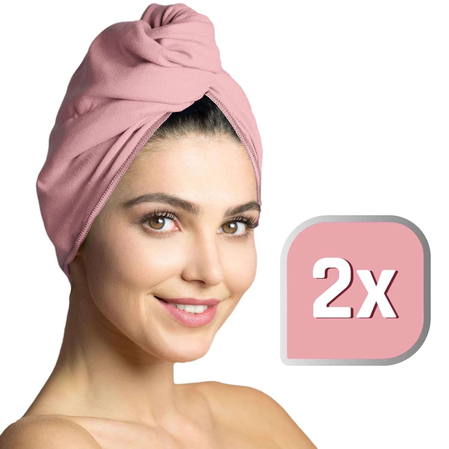 Thumbnail 6 de Fit-Flip Haarturban Mikrofaser – 2er-Set, schnelltrocknend & saugstark, mit Knopf, Altrosa