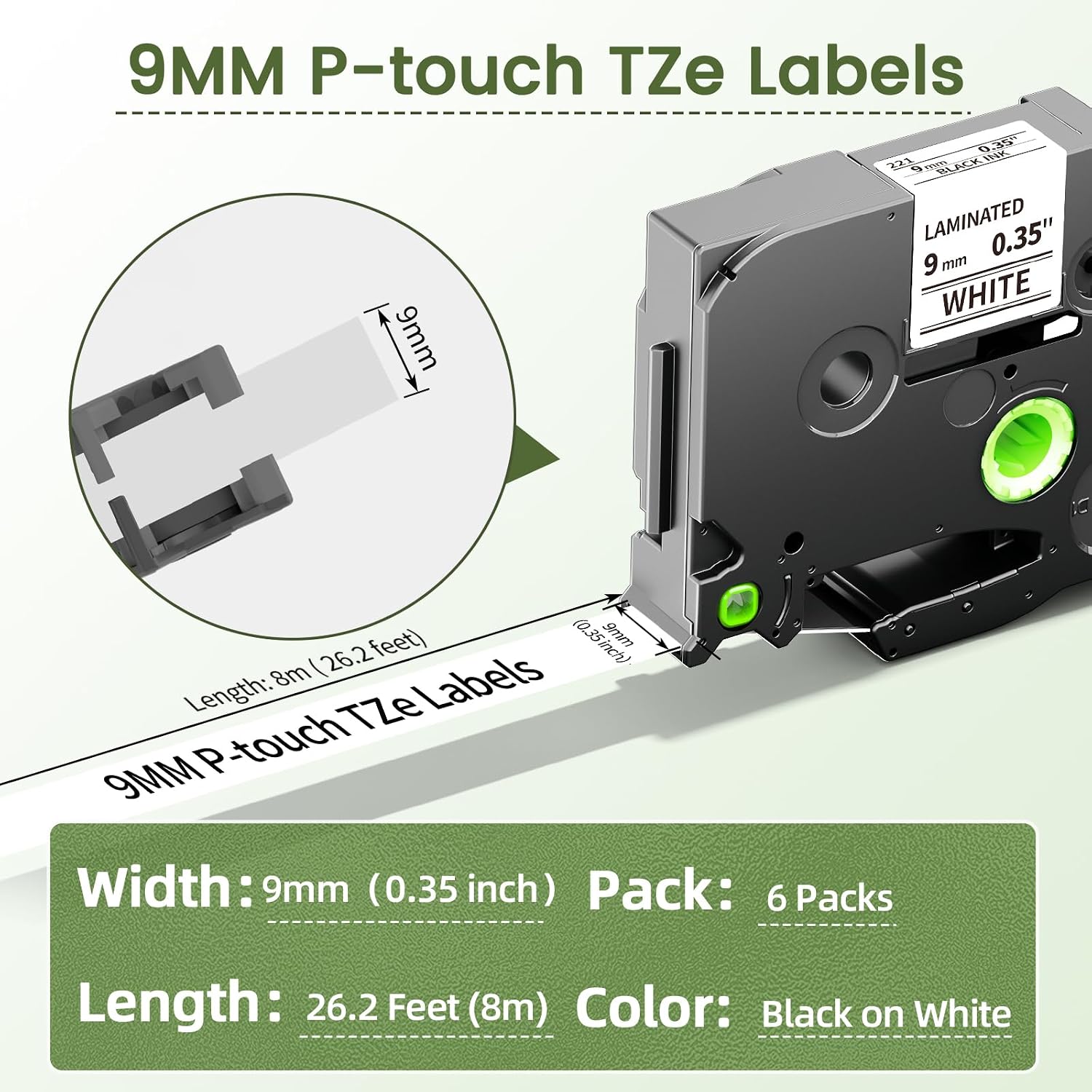 Thumbnail 2 de Markurlife TZe-221 9mm – Laminierte weiße Etikettenbänder kompatibel mit Brother P-Touch