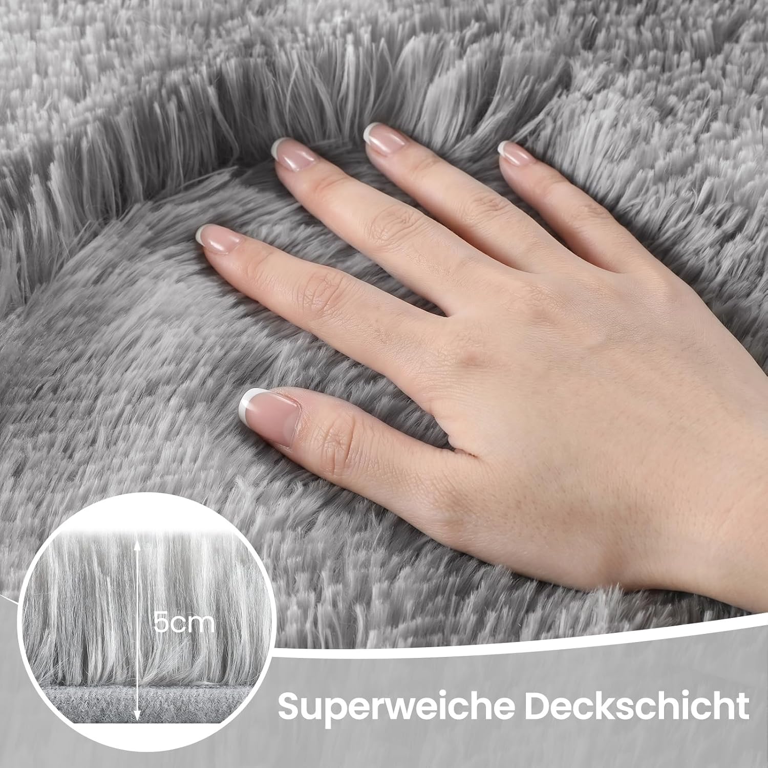 Detalle 2 de Sour Lemon Hochflor Teppich in Grau (240 x 340 cm) – waschbar, rutschhemmend, extra groß für Wohnzimmer & Schlafzimmer