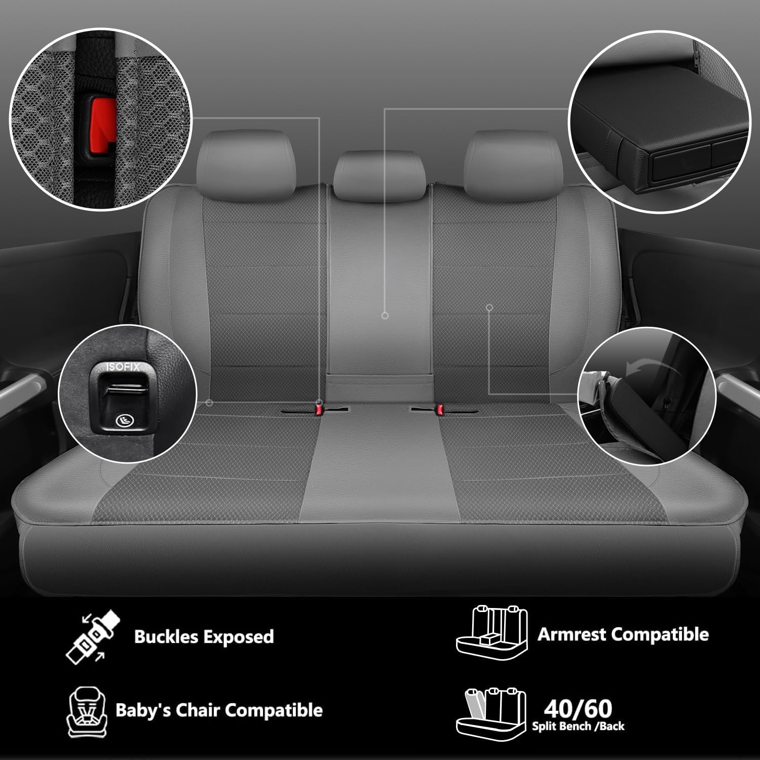 Thumbnail 5 de CAR PASS Leather Car Seat Covers Full Set, Gray