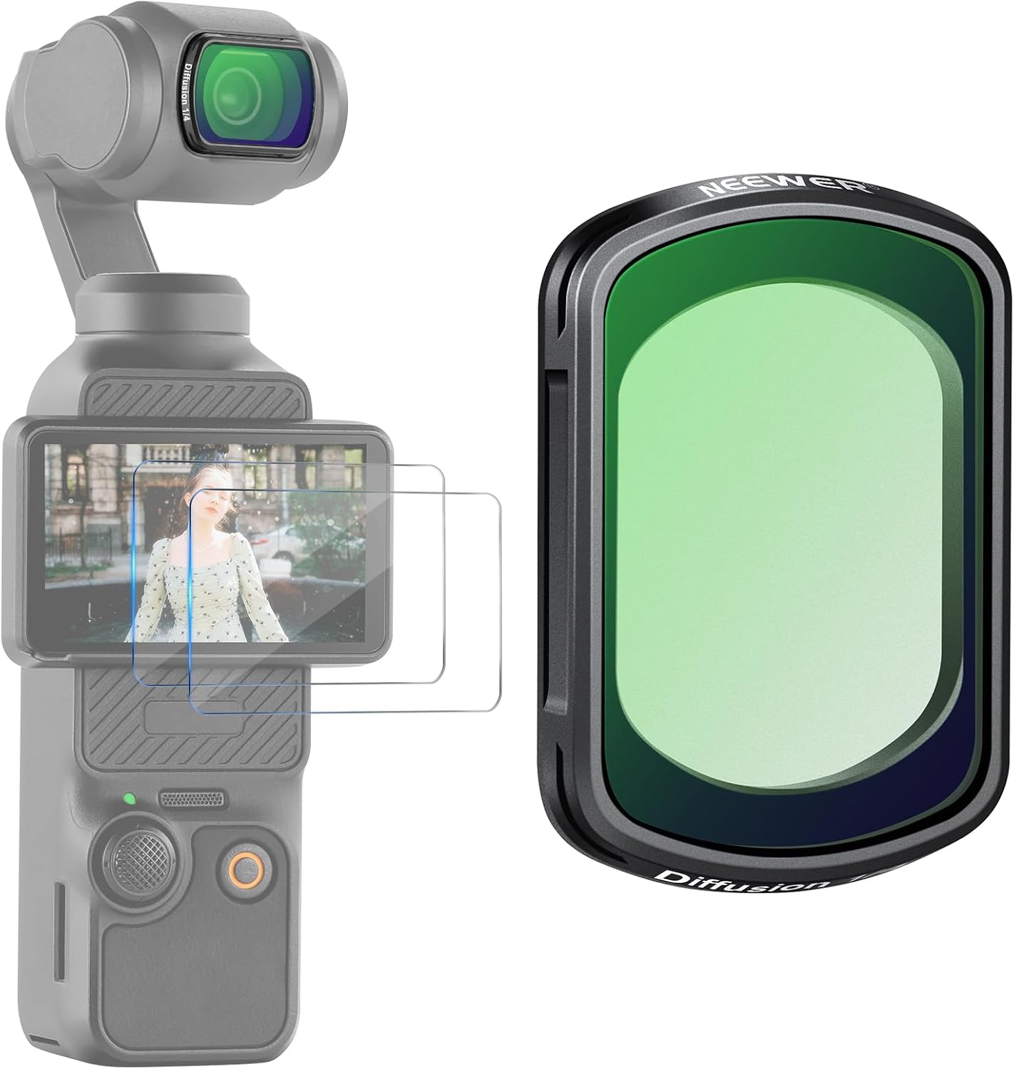 Detalle de NEEWER Filtro Black Diffusion 1/4 magnetico per DJI Osmo Pocket 4 e Pocket 3: effetto soft cinematico e protezione touch