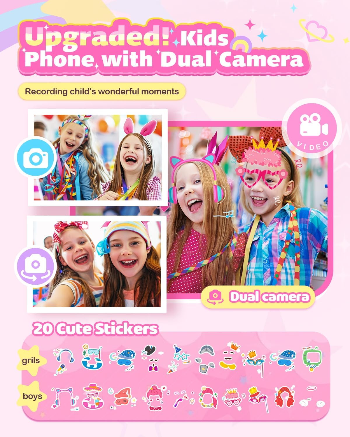 Thumbnail 2 de BAISIQI Kids Phone for Girls (Unicorn) – Dual Camera Toddler Phone Toy, Pink, for Ages 3–8