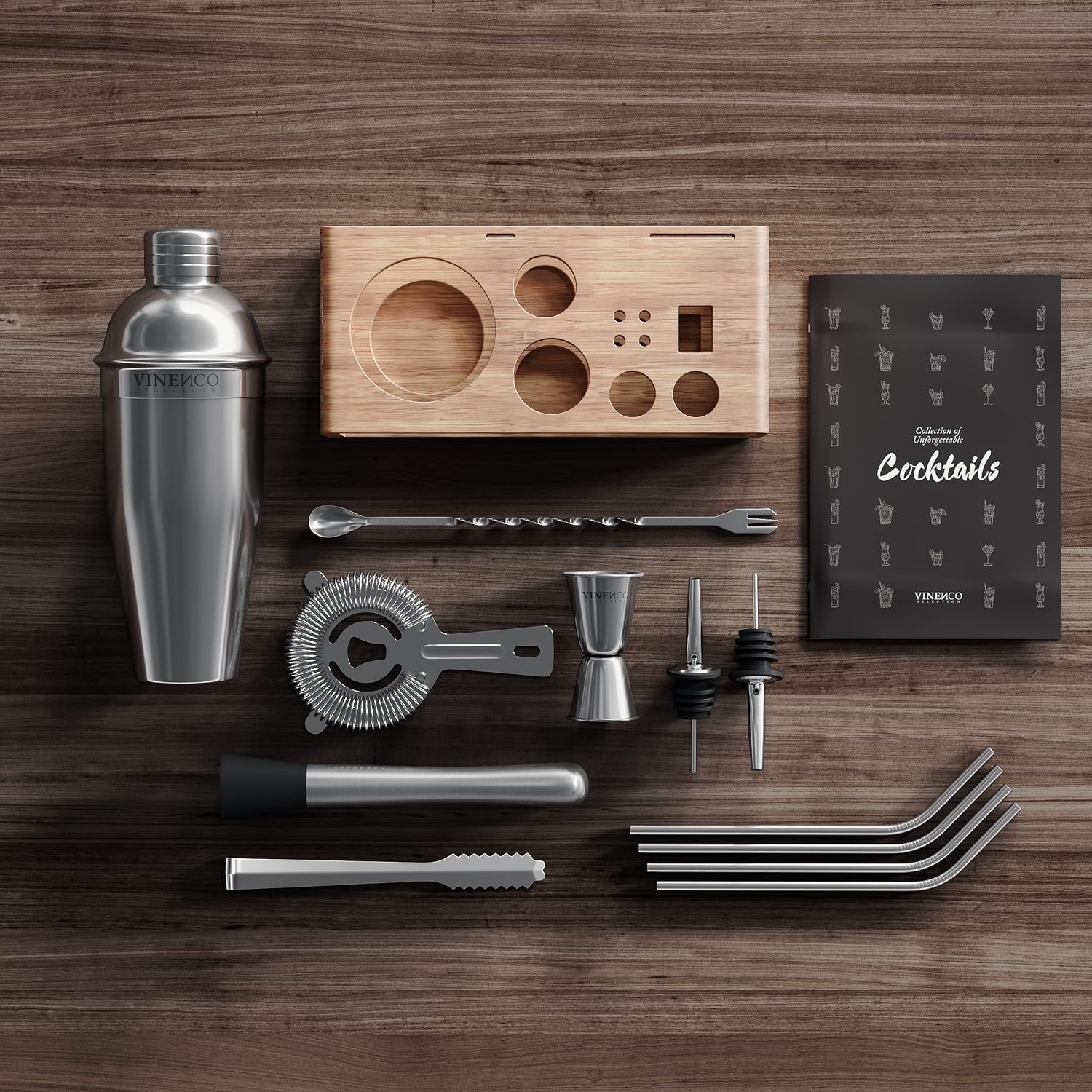Thumbnail 1 de Cocktail Shaker Set mit Ständer & Rezeptbuch – Premium Edelstahl Barset inklusive Zubehör
