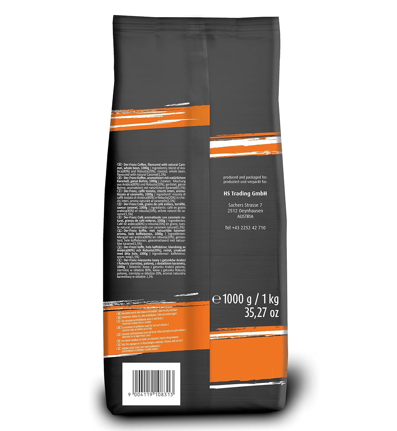 Detalle 2 de Der-Franz Kaffee aromatisiert mit Karamell – 1000 g Ganze Bohnen, Arabica/Robusta