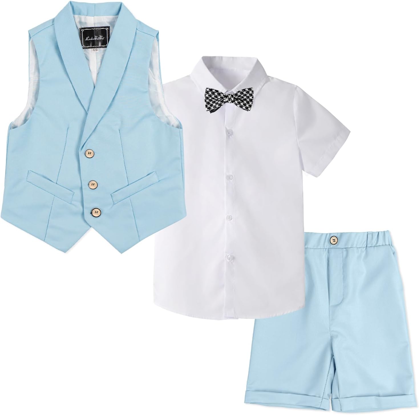 Thumbnail 6 de LOLANTA 4-teiliges Kinder Freizeit Anzug Set – Jungen Sommer Hochzeitsanzug mit Hemd, Fliege, Weste und Shorts