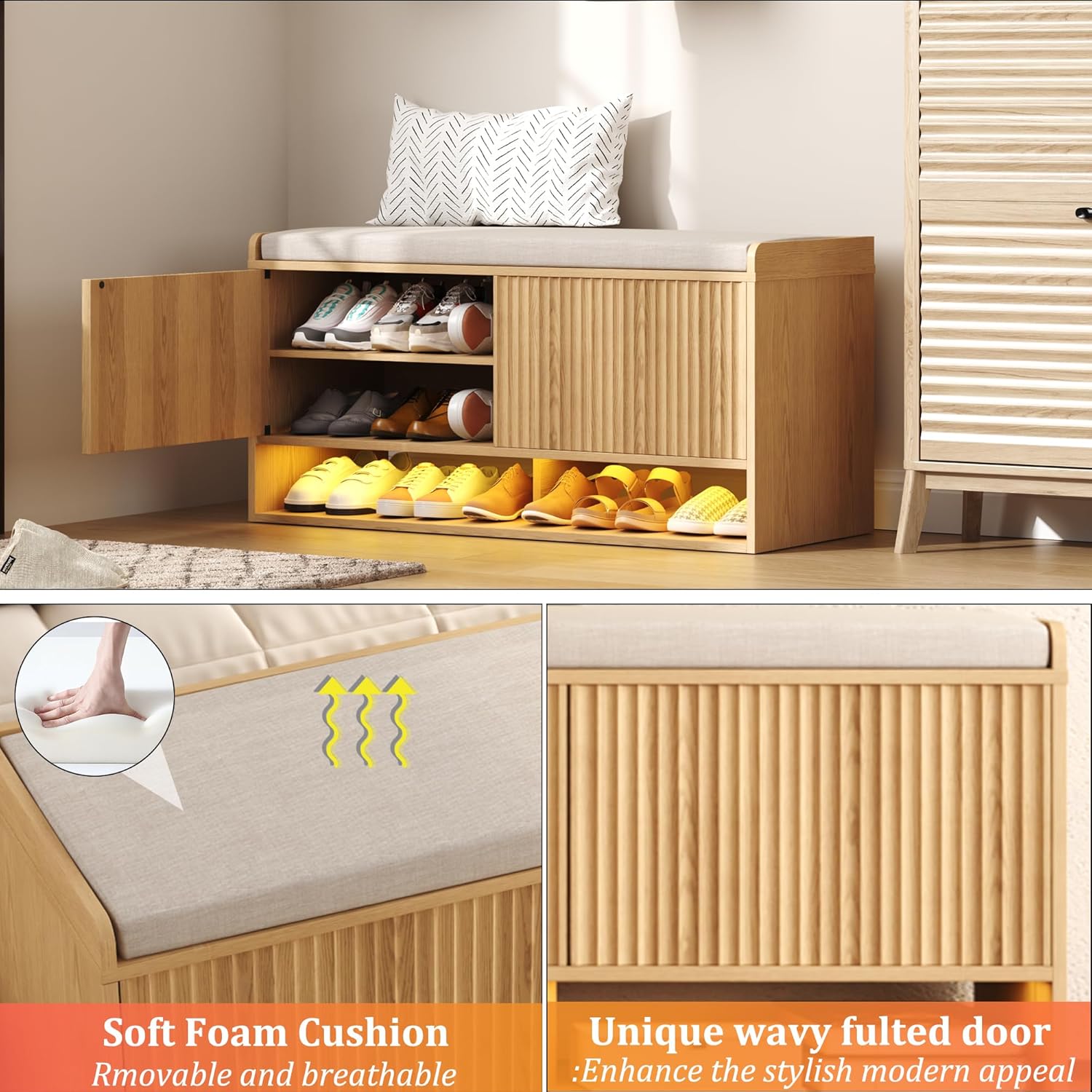 Detalle 2 de HOMEFORT Shoe Storage Bench, 39.4-Inch