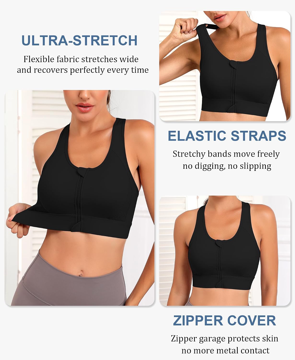 Detalle de JoyGirl High-Impact Zip-Front Racerback Sports Bra for Women