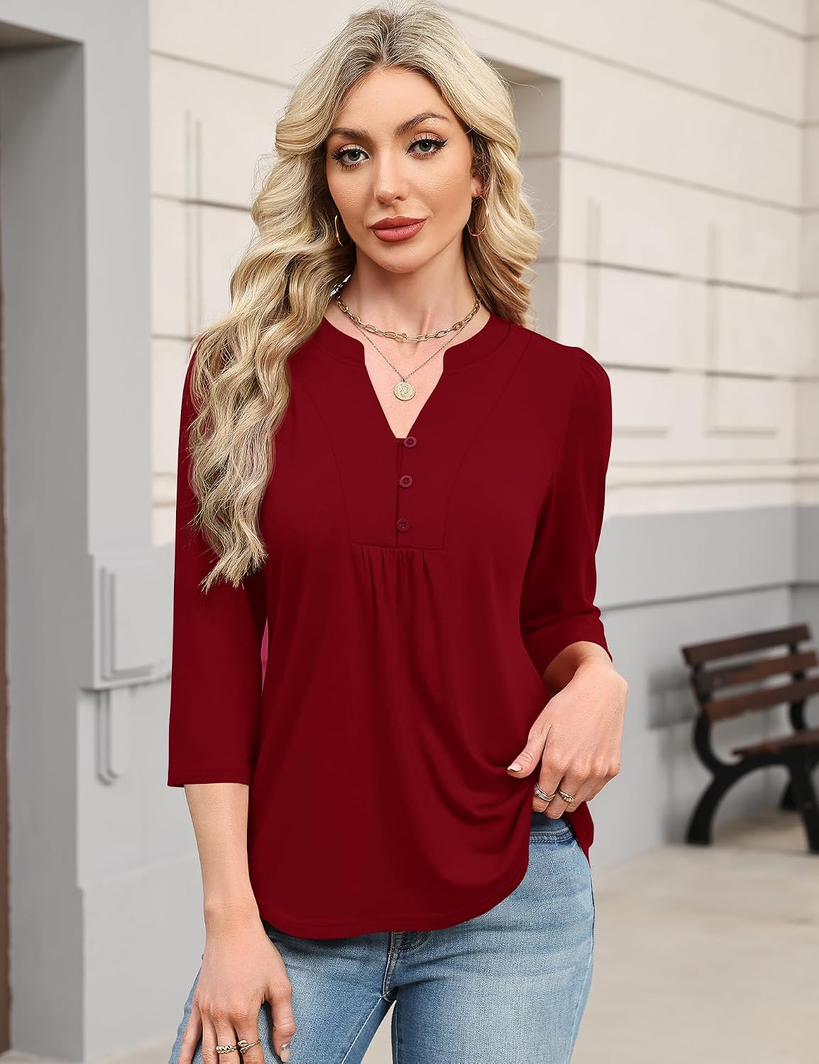 Detalle de IECCP 3/4 Sleeve Henley V-Neck Top