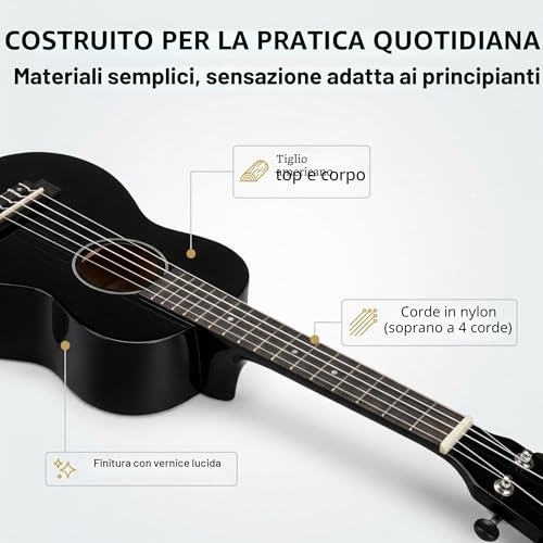 Detalle de Martin Smith Ukulele Soprano 21" Starter Set Nero: l’ingresso giocoso nel mondo della musica