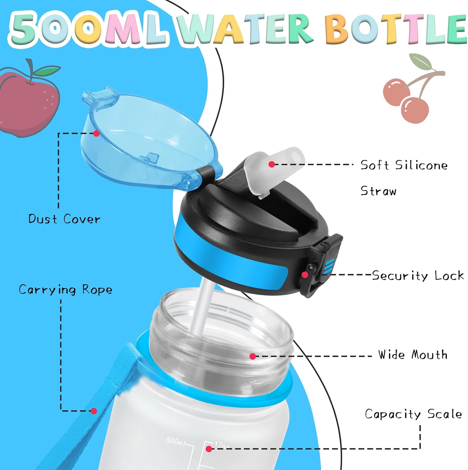Detalle de Botella infantil agua Niños 500ml a prueba de fugas 🚰
