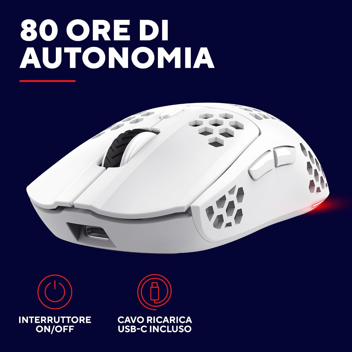 Detalle de GXTrust 929W Helox: mouse gaming wireless superleggero da 75 g con DPI 800-4800 e batteria fino a 80 h