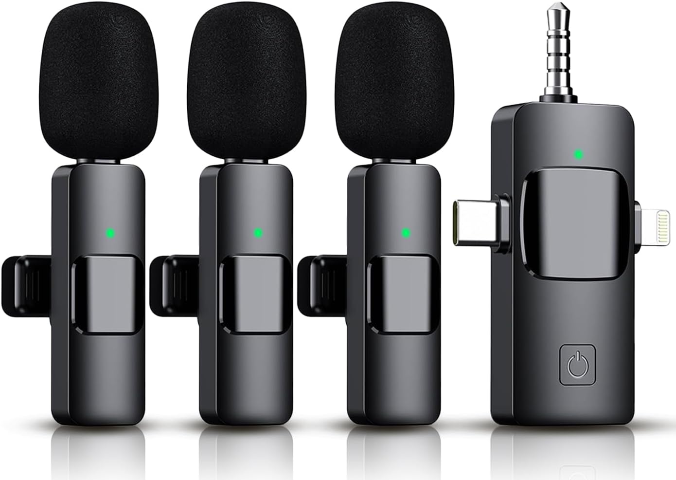 Detalle de Akcswo M1 Wireless Lavalier Microphone, 2.4 GHz, Noise Reduction, 3 Mics
