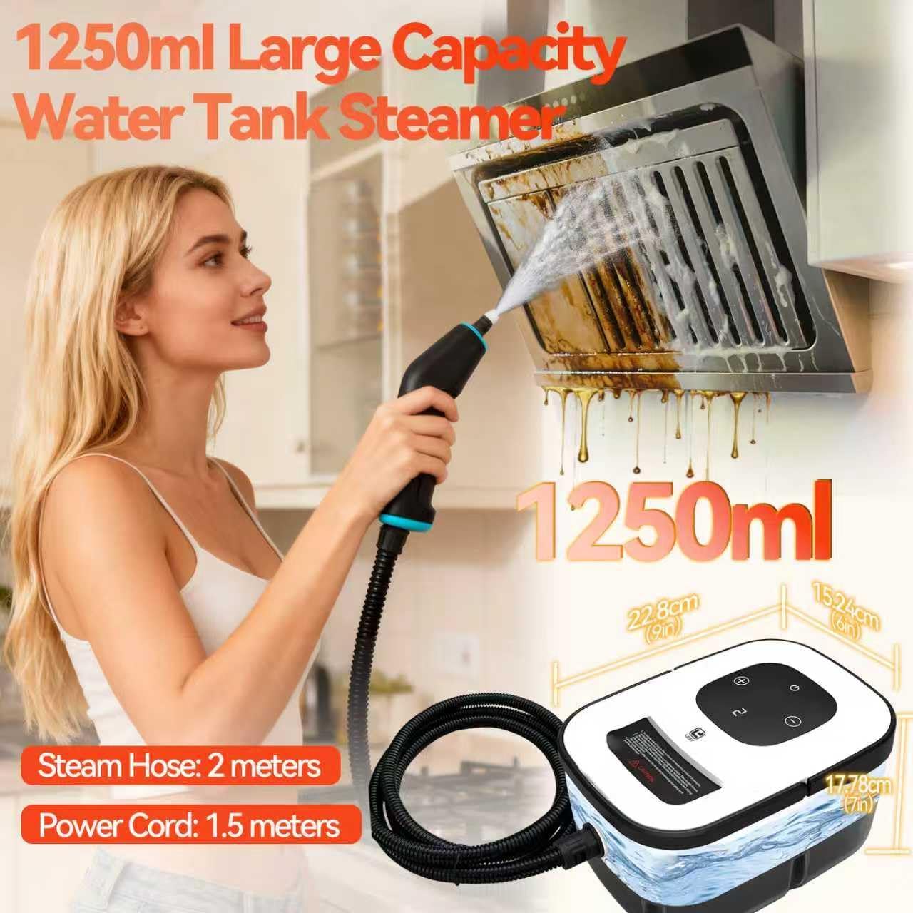 Detalle de VniYors 2500W Handheld Steam Cleaner: 6-Speed, 1250ml Tank, 10 Attachments