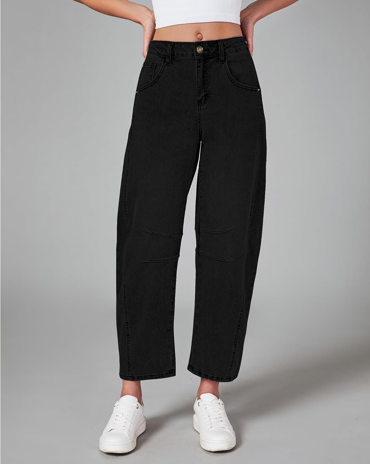 Thumbnail 6 de GRAPENT Barrel Jeans for Women: Stretchy High-Waisted Wide-Leg Cropped Denim