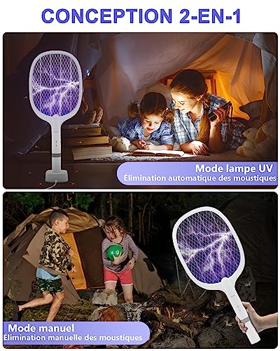 Thumbnail 2 de AOKKR Raquette Électrique Insectes 2 en 1 – UV 4000V, 1800mAh, Base de recharge