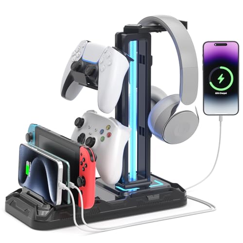 Detalle de KDD Soporte Auriculares Gaming y Mando con Puertos de Carga USB Tipo C