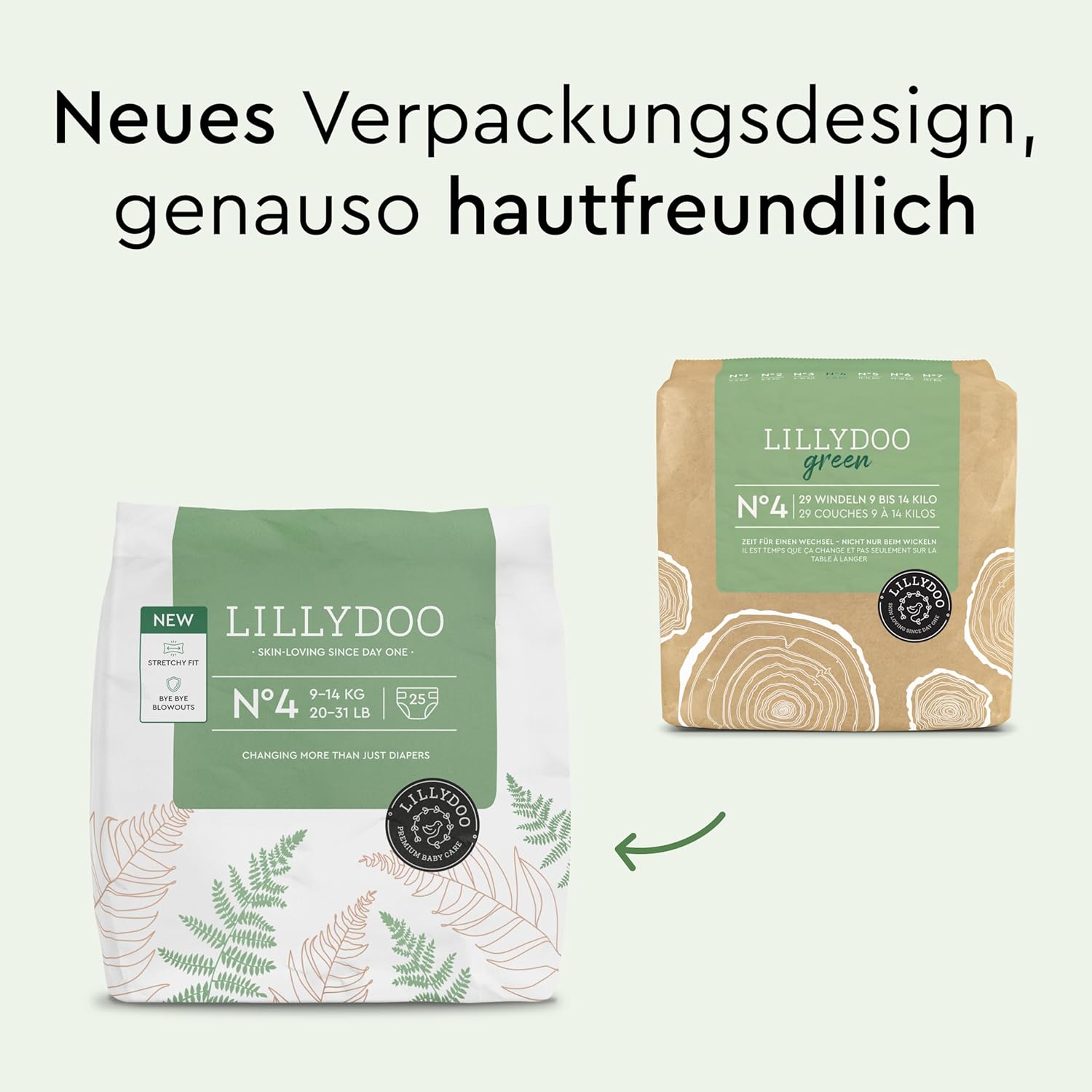 Detalle de LILLYDOO green Windeln Größe 4 (9+ kg) – Monatsbox 150 Stück mit Blowout-Barriere, chlorfrei & unparfümiert