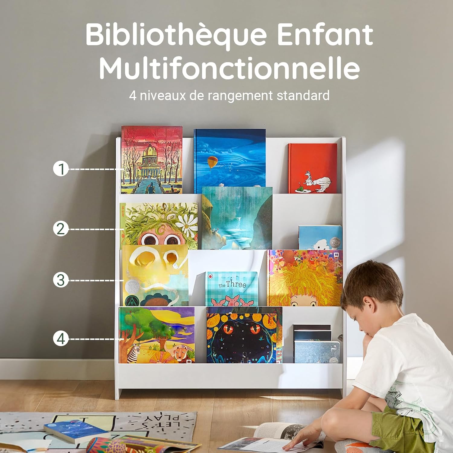 Detalle 2 de SoBuy KMB32-W bibliothèque enfant 80x30x88 cm