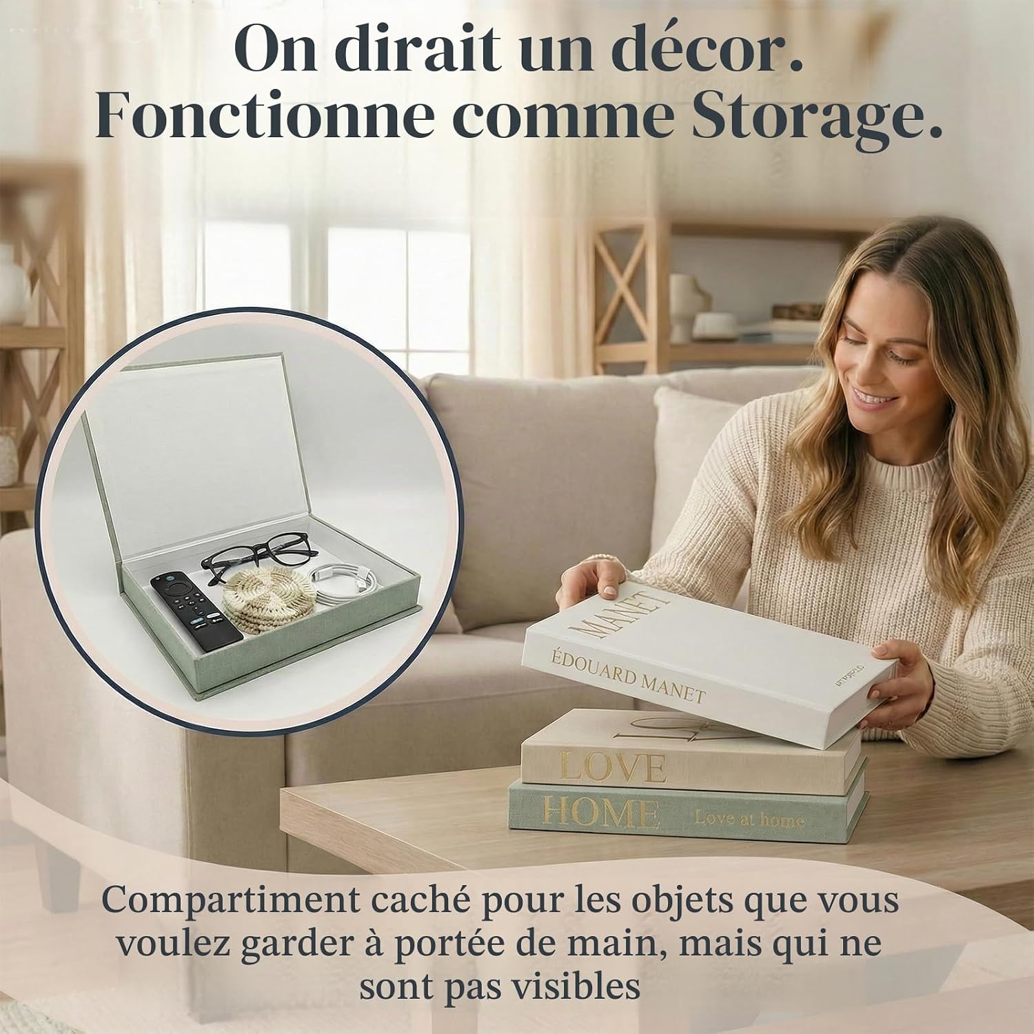 Thumbnail 4 de ZORVENIX Decorative Books: decoratieve opbergdozen in linnenlook met magneetsluiting