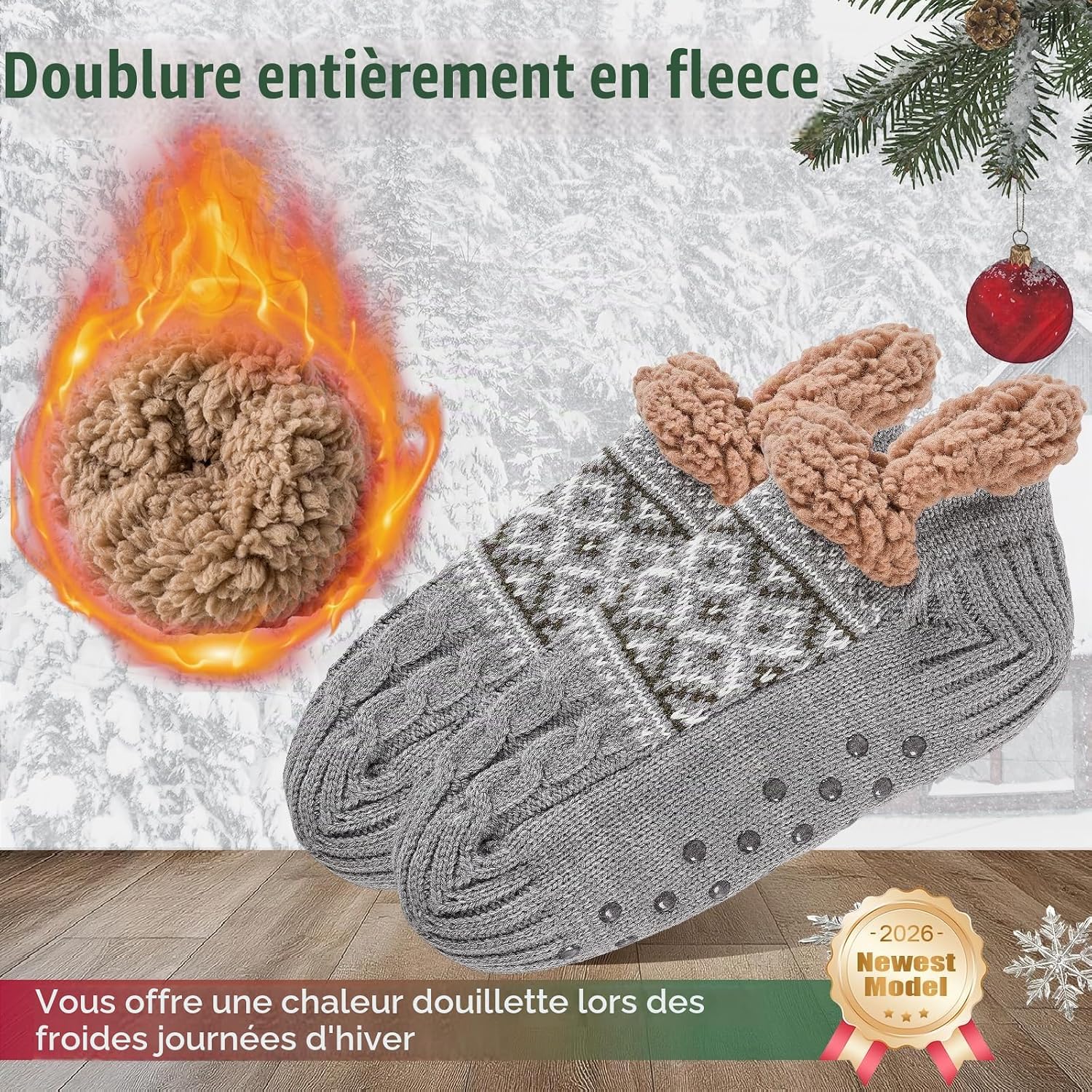 Detalle de Niorasen pantoffelsokken voor heren, maat 39-46, warm en antislip