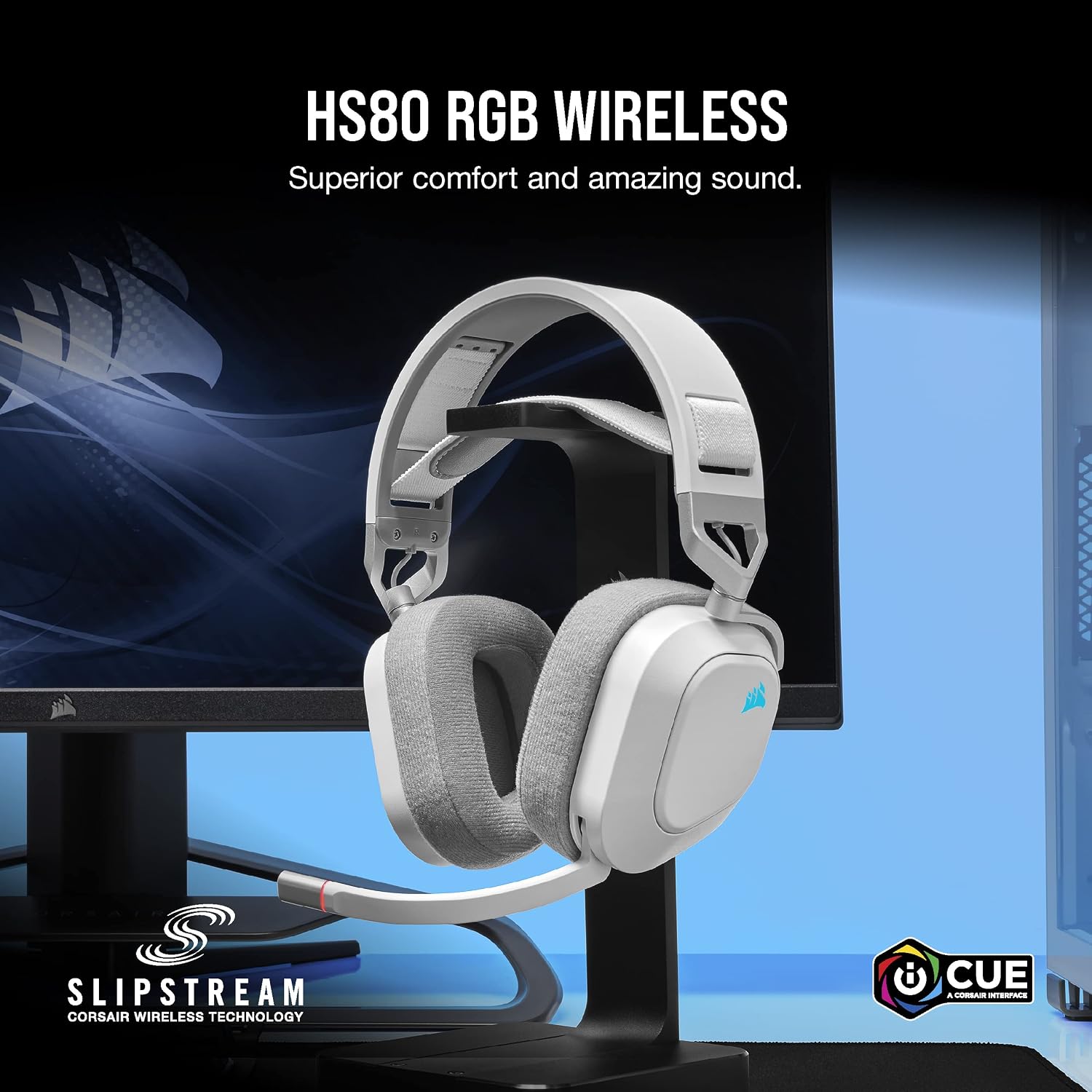 Thumbnail 1 de Corsair HS80 RGB Wireless CA-9011236-AS Gaming Headset, Dolby Atmos, White