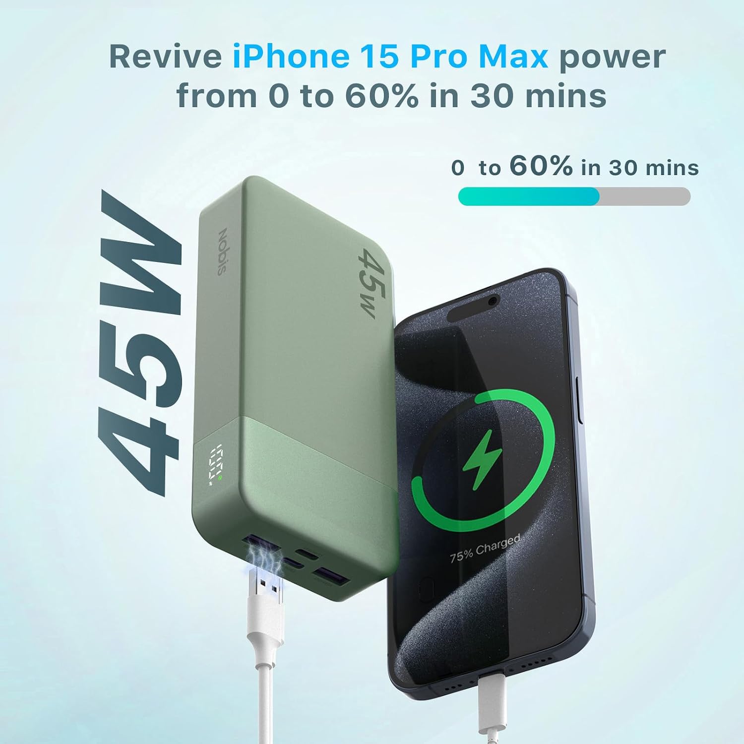 Detalle 2 de NOBIS 20000mAh Power Bank with 45W USB‑C ⚡
