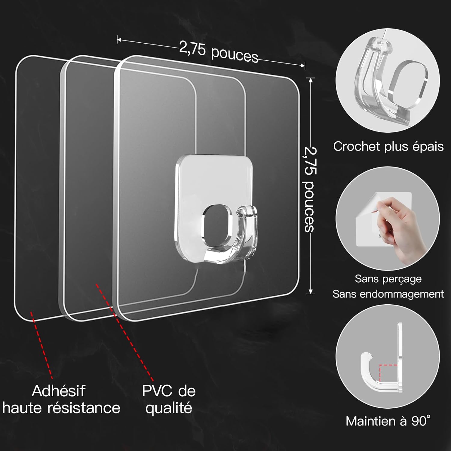 Thumbnail 1 de Latoxcaa – Lot de 10 grands crochets adhésifs transparents extra puissants (15 kg max)