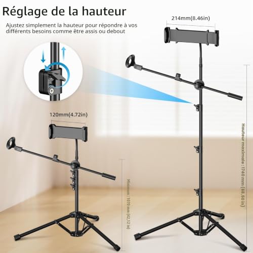 Thumbnail 6 de Support de micro 6 en 1 ZOMON avec perche au sol – robuste, portable et réglable