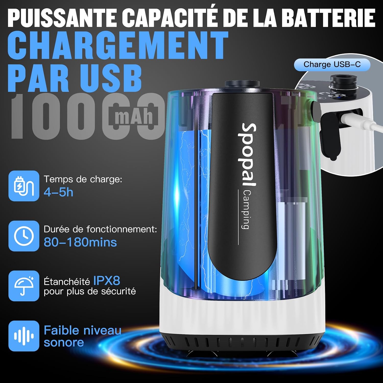 Detalle 2 de Spopal draagbare campingdouche met pomp, ledscherm en batterij van 10.000 mAh