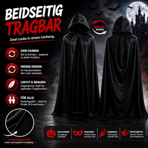 Detalle de Costumed capa negra con capucha para disfraces de vampiro y Drácula