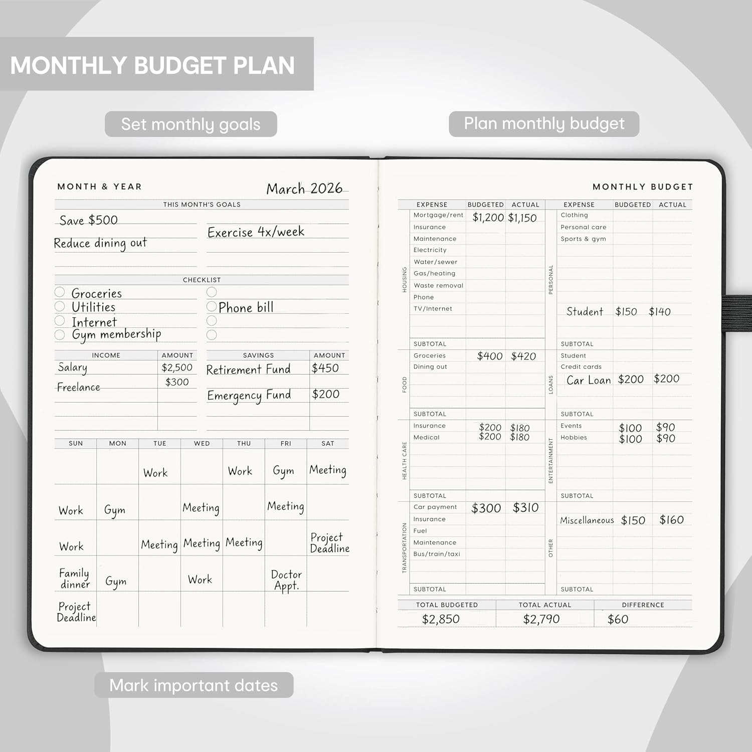 Detalle de &And Per Se BUD-01 Budget Planner, A5 Undated Hardcover with Expense Tracker