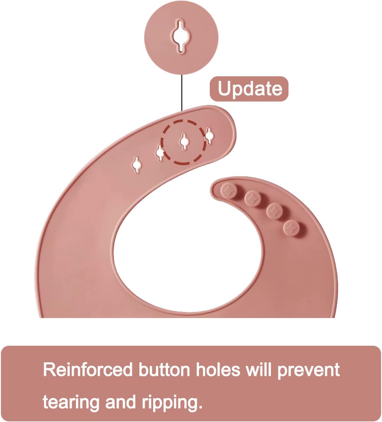 Detalle de PandaEar 3 Pack Silicone Baby Bibs for Weaning – Waterproof, Deep Catch Pocket, Adjustable Neck (Muted Pink, Rose, Linen)