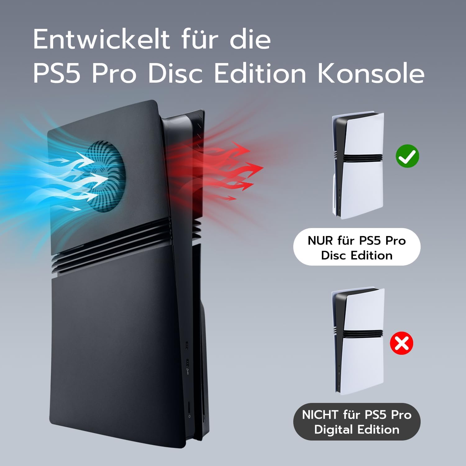 Detalle 2 de Mc Bazel PS5 Pro Frontplatte – Gehäuseschutz für PS5 Pro Disc Edition, Schwarz