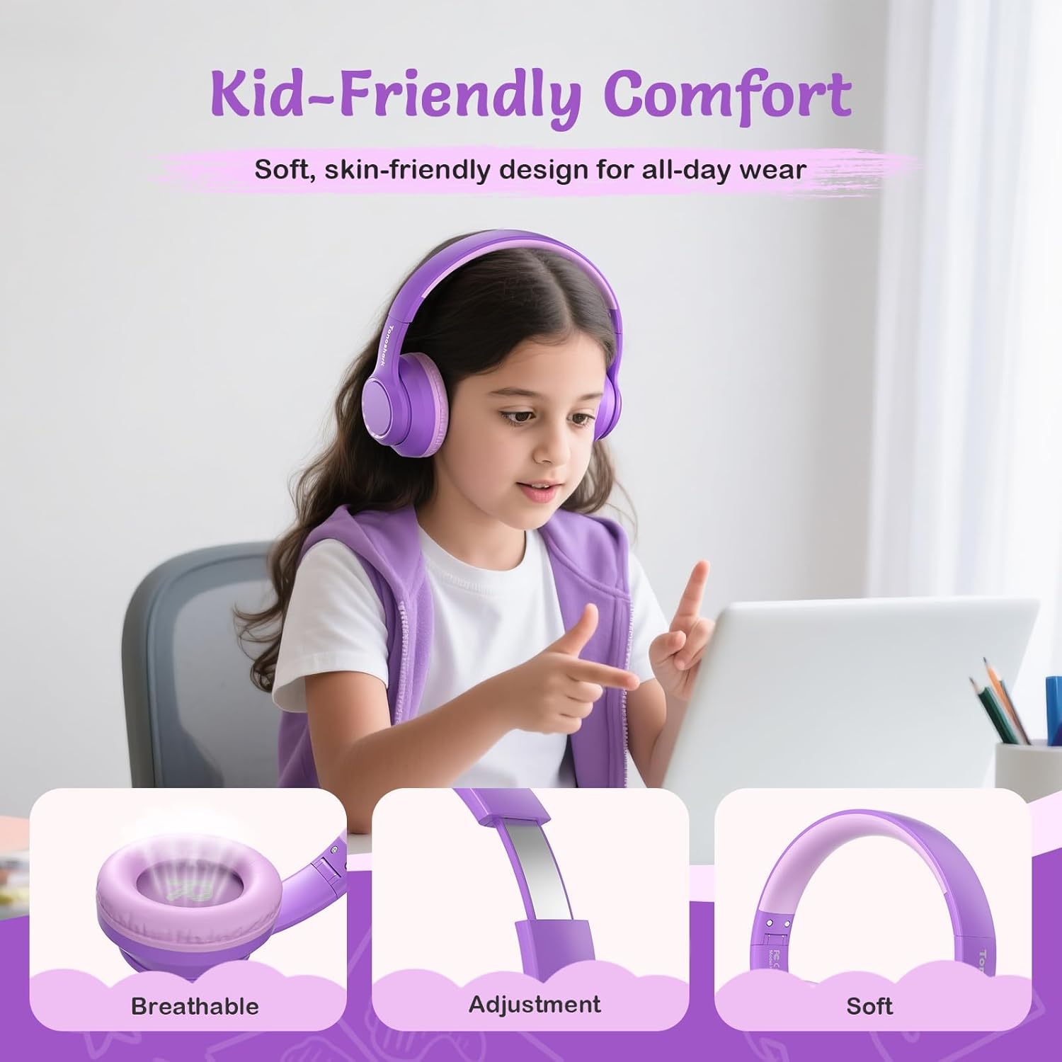 Thumbnail 1 de TONOSHARK Kids Wireless Headphones with Noise Cancelling, Purple