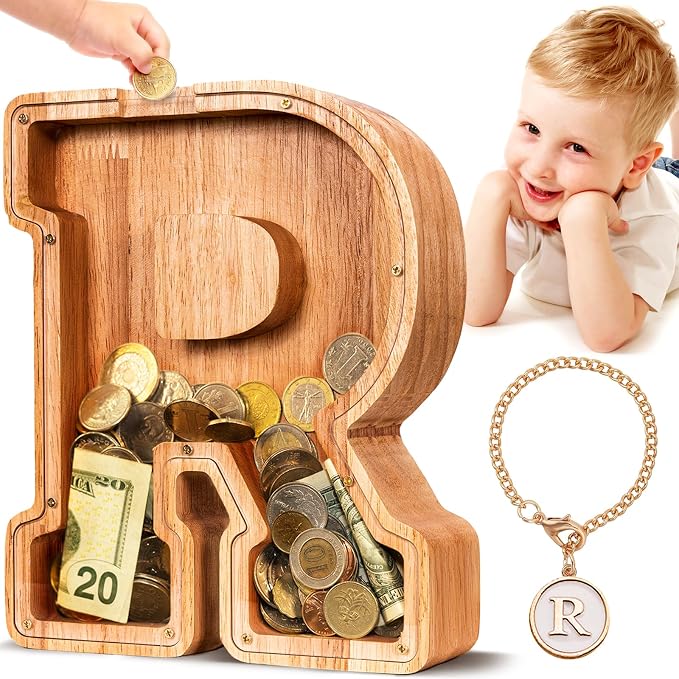 Detalle de SummiDate Hucha Personalizable Letras de Madera para Niños 🐻